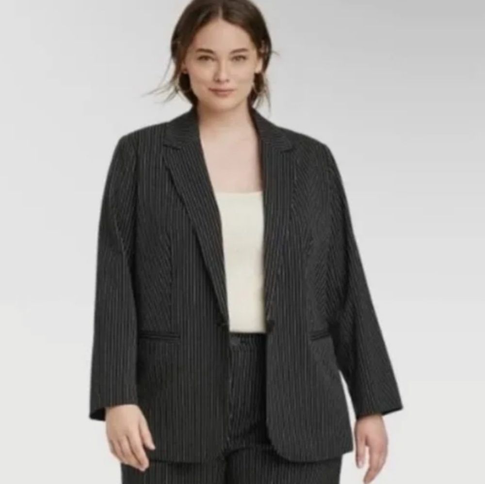 Women's Black &White Pin Stripe Blazer Career Jacket A New Day XS